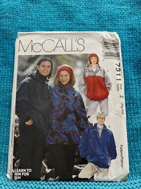 McCalls 7311 Sewing pattern pullover quarter zip 1980s size XL XXL